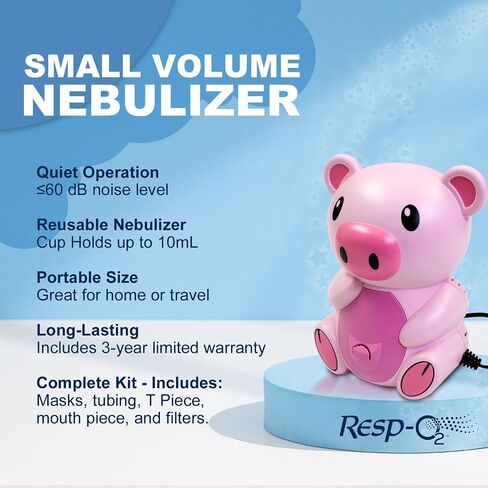 Dynarex Resp-O2 Pediatric Nebulizer for Kids - Portable Compressor, Asthma Relief, Quiet Operation - Pig Design, Case of 4 Child Nebulizer in Kuwait