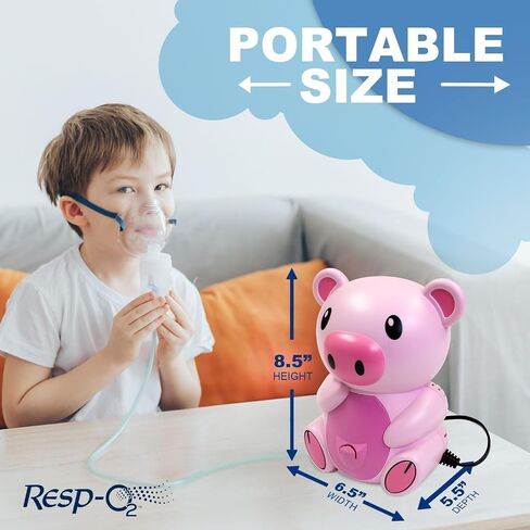 Dynarex Resp-O2 Pediatric Nebulizer for Kids - Portable Compressor, Asthma Relief, Quiet Operation - Pig Design, Case of 4 Child Nebulizer in Kuwait