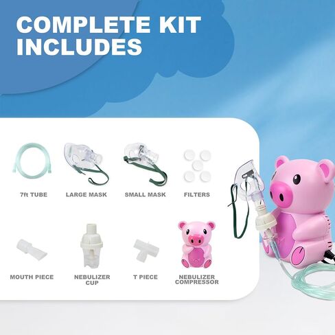Dynarex Resp-O2 Pediatric Nebulizer for Kids - Portable Compressor, Asthma Relief, Quiet Operation - Pig Design, Case of 4 Child Nebulizer in Kuwait