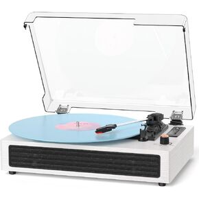 Bluetooth Turntable Vinyl Record Player, Retro 3-Speed Record Player with Built-in Speakers,USB Recording, AUX in Auto Stop, Belt-Drive LP Player White in Kuwait