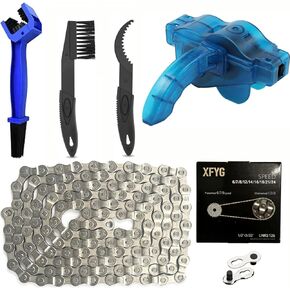 Bike Chain Cleaning Kit, Including Chain Brush, Chain Cleaner, 126 Chain Links & Quick-release Chain Clips. Suitable for Mountain Bikes/Hub Motor e-bikes Chain Replacement & Cleaning in Saudi Arabia
