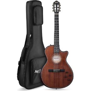 Leo Jaymz Slotted Headstock Classical Acoustic-Electric Guitar with Cutaway, Matte Finish Nylon String Guitar, Solid Top, Dual Pickup System & Stainless Steel Frets (Mahogany Tonewood) in Kuwait