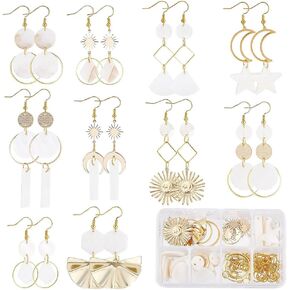 Sunnyclue 1 Box 10 Pairs Diy Shell arics Make Starter Kit Seashell Charms Sun Moon Star Charms Heysdrop Beads for Jewelry Making Kits Beginner Women Supplies ، Gold Craft Supplies in Kuwait