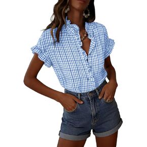 Y2k Tops for Women Ruffle Trim Casual Fashion Shirts Work Office Business Button Ruched Blouses Tees in Kuwait