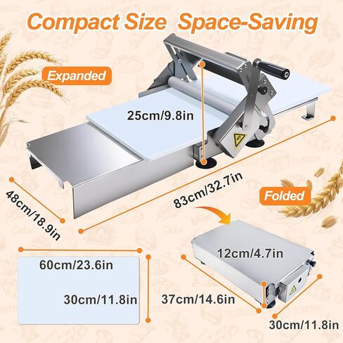 32.7"x18.9" Manual Dough Sheeter with Adjustable Thickness 0-25mm, Folding Dough Sheeter Machine for Commercial Home Bakery, Stainless Steel Portable Dough Machine for Pizza, Puff Pastry(300) in Kuwait
