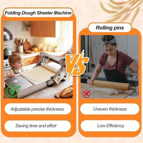 32.7"x18.9" Manual Dough Sheeter with Adjustable Thickness 0-25mm, Folding Dough Sheeter Machine for Commercial Home Bakery, Stainless Steel Portable Dough Machine for Pizza, Puff Pastry(300) in Kuwait