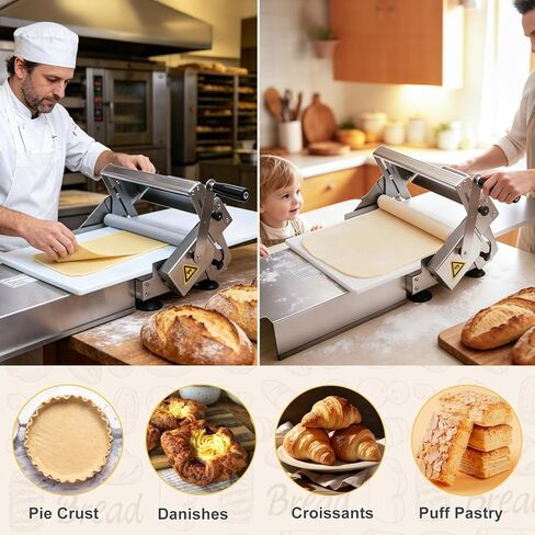 32.7"x18.9" Manual Dough Sheeter with Adjustable Thickness 0-25mm, Folding Dough Sheeter Machine for Commercial Home Bakery, Stainless Steel Portable Dough Machine for Pizza, Puff Pastry(300) in Kuwait