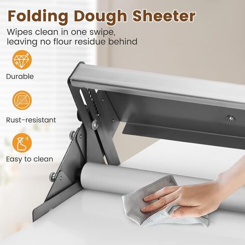 Folding Dough Sheeter 40.9"x15.5" for Bread and Pastries (2 Rolling Boards) | Manual Stainless Steel Dough Machine, Adjustable Thickness, Portable Manual Sheeter Machine in Kuwait