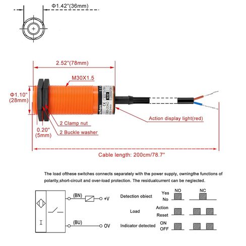 Heschen M30 كاشف مفتاح القرب بالسعة 20 مم مفتاح القرب | SZC-M30-20AO 20-250VAC 400mA مفتوح عادة (NO) 2 سلك in Kuwait