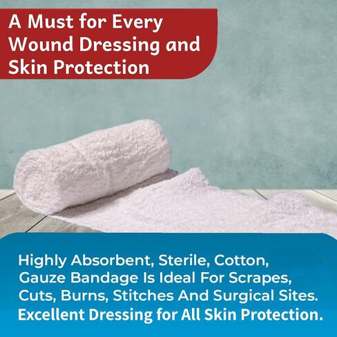 12 Sterile Cotton Gauze Rolls, -6 ply- 4 Inches X 12 feet -Extra Absorbency Medical Grade Wound Care Dressing in Kuwait