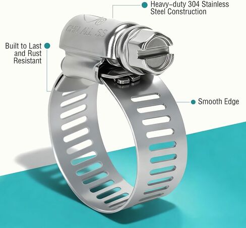 90 Pack 6 Sizes Hose Clamps Assortment, 304 Stainless Steel Hose Clamps Kit 1/4"- 1-1/4"(6-32mm), Worm Gear Hose Clamps Set for Plumbing, Automotive and Mechanical Applications in Saudi Arabia