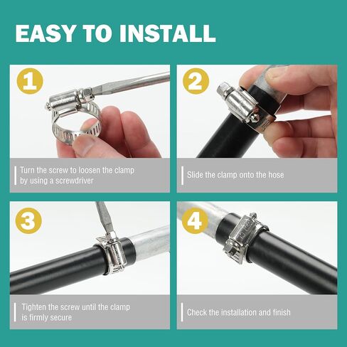 90 Pack 6 Sizes Hose Clamps Assortment, 304 Stainless Steel Hose Clamps Kit 1/4"- 1-1/4"(6-32mm), Worm Gear Hose Clamps Set for Plumbing, Automotive and Mechanical Applications in Saudi Arabia