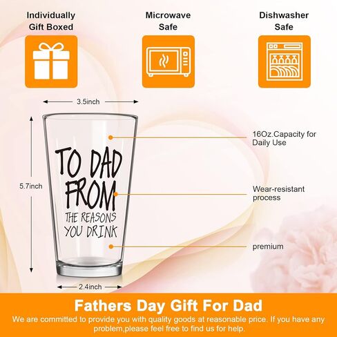 Ulrhpc Dad Gifts from Daughter Christmas Stocking Stuffers 16 OZ Beer Glass | Birthday Anniversary Retirement Fathers Day Valentines Day Gifts for Husband Dad Grandpa Funny Beer Glasses in Kuwait