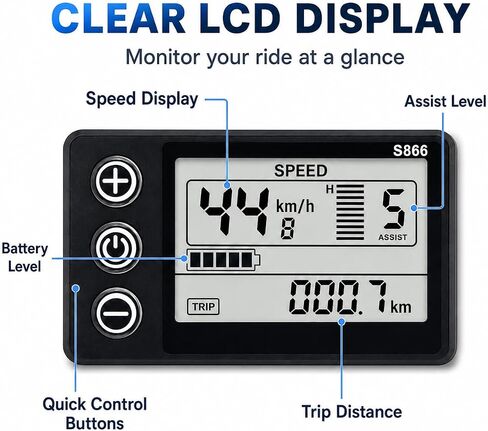شاشة عرض LCD متوافقة مع الدراجة الإلكترونية Ridstar Q20 H20 H26 Pro | عداد سرعة الدراجة الكهربائية بإضاءة خلفية| مادة ABS مقاومة للماء in Kuwait