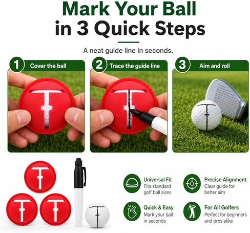 Impact Ball Liner Golf,Golf Ball Marker with Marking Pen,3Pack Plastic Golf Ball Marker Stencil for Improved Putting Accuracy Usga Legal Training Aid,Fits All Balls. in Kuwait
