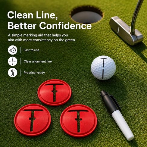 Impact Ball Liner Golf,Golf Ball Marker with Marking Pen,3Pack Plastic Golf Ball Marker Stencil for Improved Putting Accuracy Usga Legal Training Aid,Fits All Balls. in Kuwait