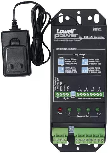 Lowell SEQ-4A Power Sequencer, 4 Step, 4 Delayed Closure Circuits Activate in Sequential Order (1, 2, 3, 4) and Deactivate in Reverse Order (4, 3, 2,1), LED Status Indicators in Kuwait