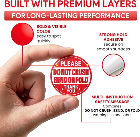 500pcs Do Not Crush Bend or Fold Sticker Roll, 2" Diameter Stickers for Shipping Handling in Kuwait
