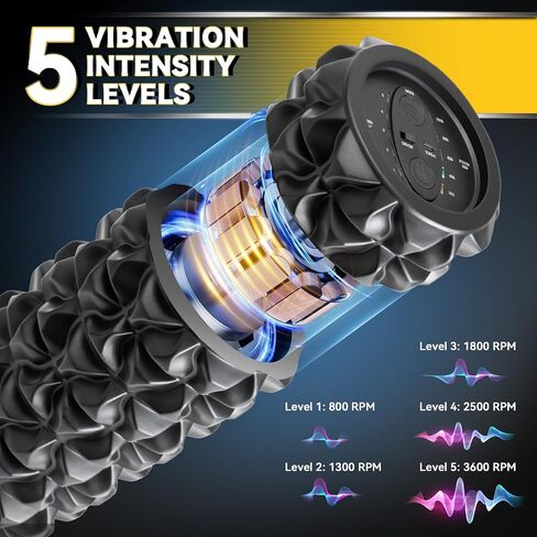 Vibrating Foam Roller, High Density Massage Roller for Back Pain Relief & Muscle Recovery and Physical Therapy, 5-Speed Rechargeable Exercise Roller, 2 Modes in Kuwait