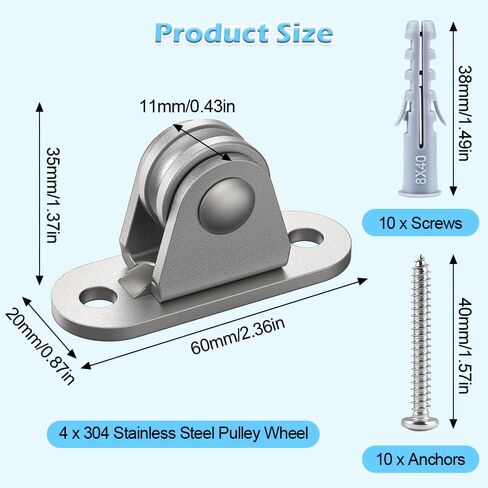 Small Pulley Block, 4 Pack 304 Stainless Steel Pulley Wheel, Heavy Duty Silent Metal Pulley Wheel with Ball Bearings and Mounting Screws for Rope, Sun Shade Sails, Material Handling & Moving in Kuwait