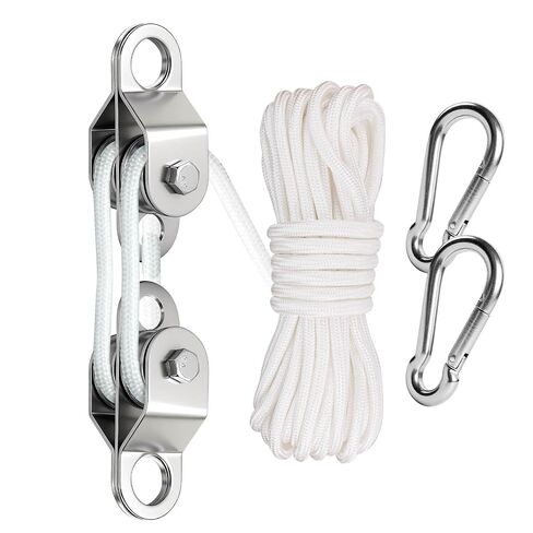 Double Pulley System Kit Heavy Duty Pulley Wheel, Pulley Block with 32ft Nylon Rope, Hooks, Ideal for Lifting, DIY Projects, and Clothesline 2Pack in Kuwait