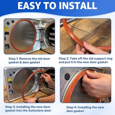 M11 Door Gasket Kit for Midmark M11 & M11D Ultraclave Steam Sterilizers - Replacement Parts #002-0504-00 & #053-0527-00 - Includes Door Gasket, Dam Gasket, Support Wires Silicone Seal Set in Kuwait