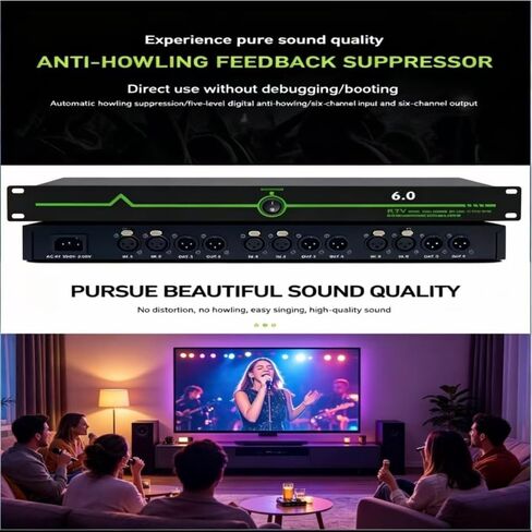 RQG Professional Feedback Suppressor, 6-in and 6-Out Microphone Anti-Howl Feedback Eliminator, 5-Level Digital Anti-Squealing, 12 Segments High Fidelity Retention, Perfect Sound Effects（Green） in Saudi Arabia