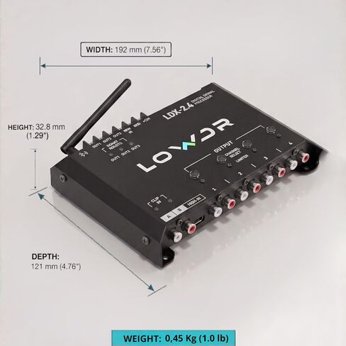 LOWDR Car Audio LDX 2.4 معالج الإشارة الرقمية والمعادل، 4 مخارج 2 مدخل DSP مع التحكم في تطبيق البلوتوث، معادل بارامتري، كروس، ومحدد in Kuwait