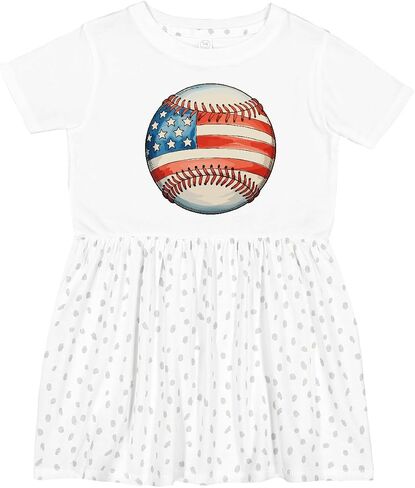 inktastic Patriotic Baseball with Stars and Stripes Toddler Dress in Kuwait