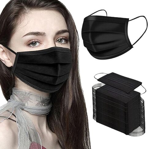 NNPCBT Black Disposable Face Masks 50PCS 3 Ply in Kuwait