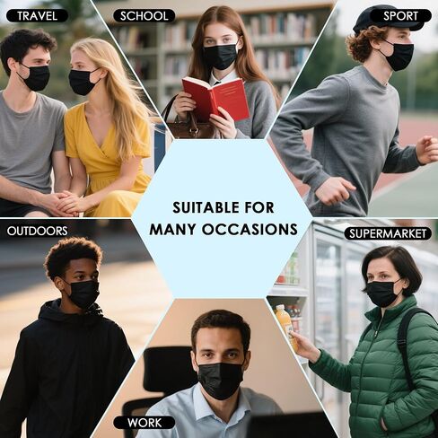 NNPCBT Black Disposable Face Masks 50PCS 3 Ply in Kuwait