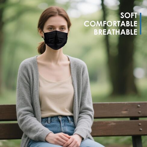 NNPCBT Black Disposable Face Masks 50PCS 3 Ply in Kuwait
