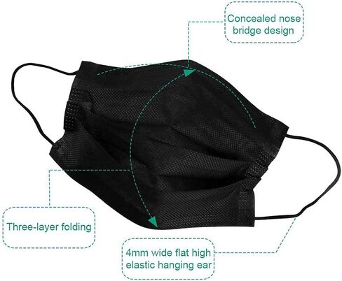NNPCBT Black Disposable Face Masks 50PCS 3 Ply in Kuwait