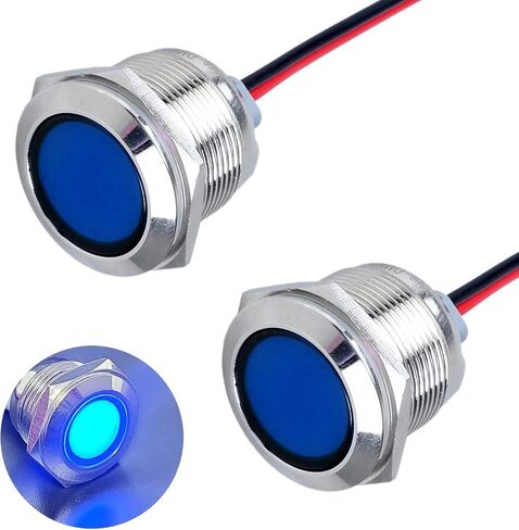 2 قطعة 22 مم (7/8 بوصة) ضوء مؤشر LED، 110-220VAC 20 مللي أمبير موفر للطاقة معدن مقاوم للماء IP67 مصباح واحد LED مصباح طيار برأس مسطح مع 20 سم/7.87 بوصة. سلك لقارب شاحنة السيارة (LED أخضر) in Kuwait