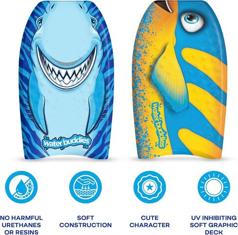 Water Buddies 22in Mini Bodyboard 2-Pack // Foam Wax Free Soft Kickboard Bodyboard for Adults and Kids of All Levels in Kuwait