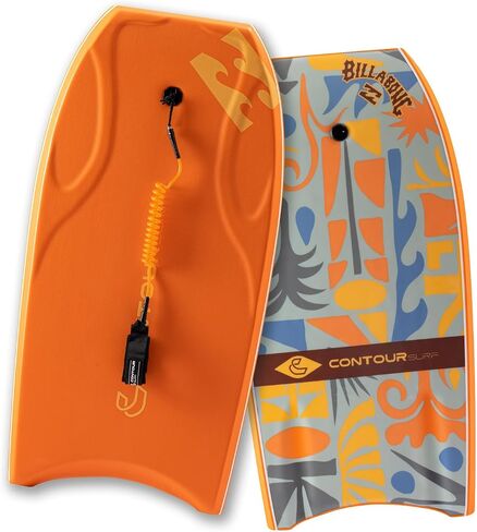 لوحات الجسم Billabong x CONTOUR SURF مقاس 42 بوصة لحمام السباحة على الشاطئ خفيفة الوزن من مادة PE Core IXPE Deck HDPE أسفل FRP Stringers لوحة جسم عالية الأداء مع مقود ركوب الأمواج المزدوج الدوار Lightning Tangerine in Kuwait
