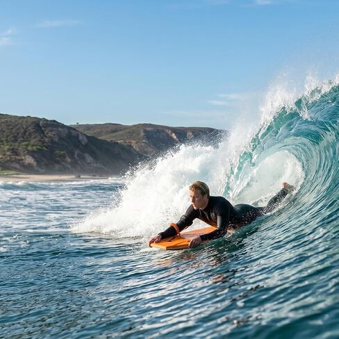 لوحات الجسم Billabong x CONTOUR SURF مقاس 42 بوصة لحمام السباحة على الشاطئ خفيفة الوزن من مادة PE Core IXPE Deck HDPE أسفل FRP Stringers لوحة جسم عالية الأداء مع مقود ركوب الأمواج المزدوج الدوار Lightning Tangerine in Kuwait