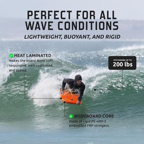 لوحات الجسم Billabong x CONTOUR SURF مقاس 42 بوصة لحمام السباحة على الشاطئ خفيفة الوزن من مادة PE Core IXPE Deck HDPE أسفل FRP Stringers لوحة جسم عالية الأداء مع مقود ركوب الأمواج المزدوج الدوار Lightning Tangerine in Kuwait