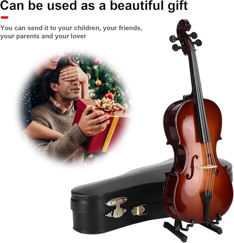 Miniature Cello, Mini Musical Instrument Mini Cello Toy with Stand Tabletop Figurine for Home Decoration in Kuwait