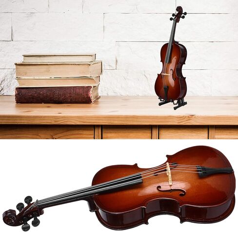 Miniature Cello, Mini Musical Instrument Mini Cello Toy with Stand Tabletop Figurine for Home Decoration in Kuwait