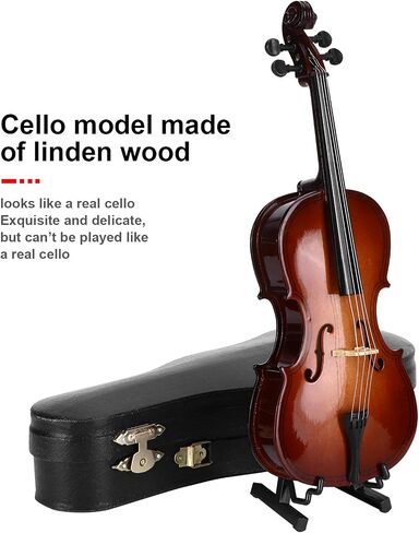 Miniature Cello, Mini Musical Instrument Mini Cello Toy with Stand Tabletop Figurine for Home Decoration in Kuwait