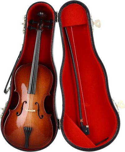 Miniature Cello, Mini Musical Instrument Mini Cello Toy with Stand Tabletop Figurine for Home Decoration in Kuwait