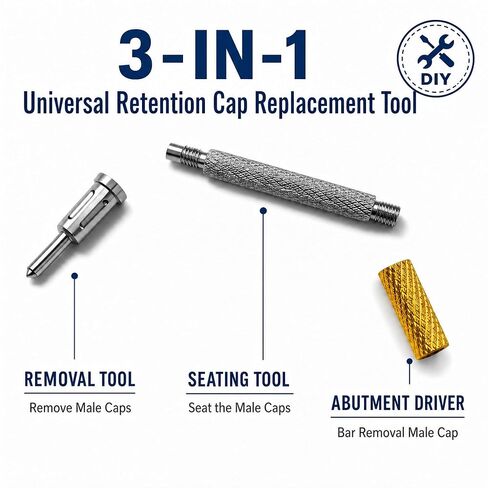 Universal Locater Core Tool for Male Retention Inserts Caps Insertion & Removal | Bar Removal Male Cap | 303 Stainless Steel, Detachable 3 Segments: 1.1/2.1/0.75in Each, Total 3.3in in Kuwait