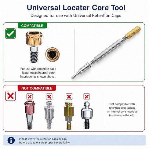 Universal Locater Core Tool for Male Retention Inserts Caps Insertion & Removal | Bar Removal Male Cap | 303 Stainless Steel, Detachable 3 Segments: 1.1/2.1/0.75in Each, Total 3.3in in Kuwait