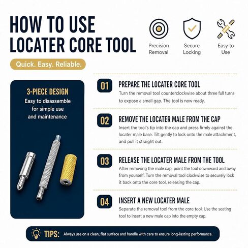 Universal Locater Core Tool for Male Retention Inserts Caps Insertion & Removal | Bar Removal Male Cap | 303 Stainless Steel, Detachable 3 Segments: 1.1/2.1/0.75in Each, Total 3.3in in Kuwait