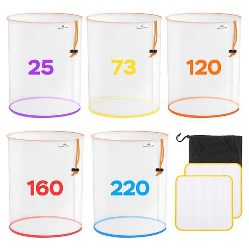 5 Pack 5 Gallon All-Mesh Filter Bags, 25/73/120/160/220 Micron Reusable Nylon Strainer Bags with 2 Pressing Screens and Storage Pouch for 5 Gallon Bucket, Hydroponic Vegetables, Herbal Tea in Kuwait