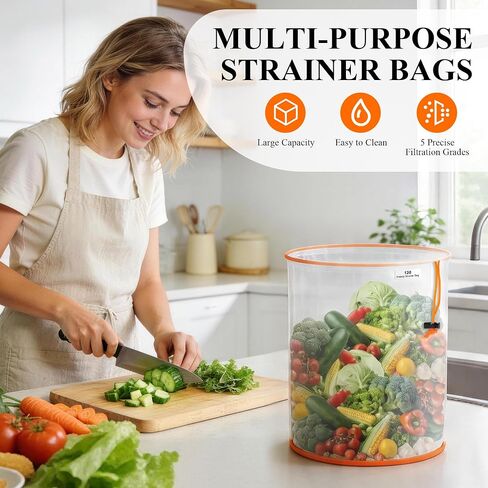 5 Pack 5 Gallon All-Mesh Filter Bags, 25/73/120/160/220 Micron Reusable Nylon Strainer Bags with 2 Pressing Screens and Storage Pouch for 5 Gallon Bucket, Hydroponic Vegetables, Herbal Tea in Kuwait
