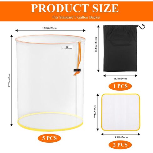 5 Pack 5 Gallon All-Mesh Filter Bags, 25/73/120/160/220 Micron Reusable Nylon Strainer Bags with 2 Pressing Screens and Storage Pouch for 5 Gallon Bucket, Hydroponic Vegetables, Herbal Tea in Kuwait