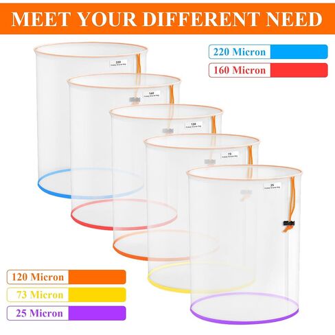 5 Pack 5 Gallon All-Mesh Filter Bags, 25/73/120/160/220 Micron Reusable Nylon Strainer Bags with 2 Pressing Screens and Storage Pouch for 5 Gallon Bucket, Hydroponic Vegetables, Herbal Tea in Kuwait