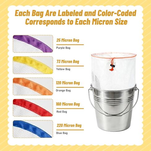 5-Pack 5 Gallon Reusable Mesh Filter Bags 5 Color Nylon | 5 Color Nylon Filter Bags 25 to 220 Suitable for Hydroponics Gardening and Industrial Applications in Kuwait